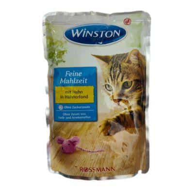 پوچ گربه وینستون با طعم مرغ در آب مرغ