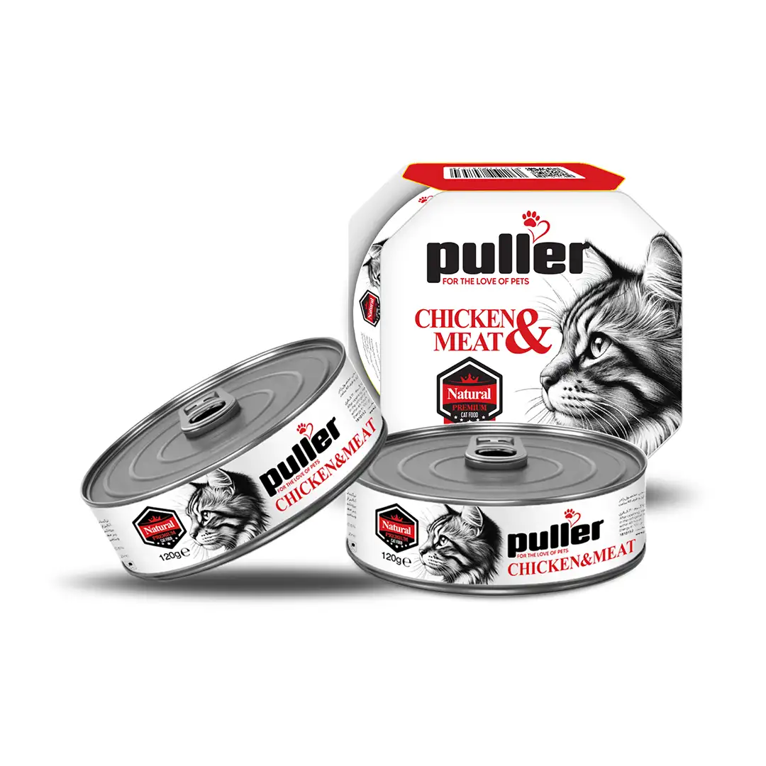 کنسرو گربه پولر (Puller) مدل نچرال با طعم مرغ و گوشت – وزن ۱۲۰ گرم