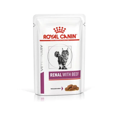 پوچ گربه رویال کنین مدل Renal با طعم گوشت گاو بسته 85 گرمی